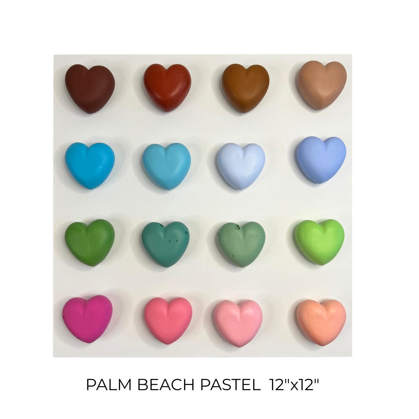 Set of heart-shaped pastel colored stones on a white background with 'Palm Beach Pastel 12"x12"' text.