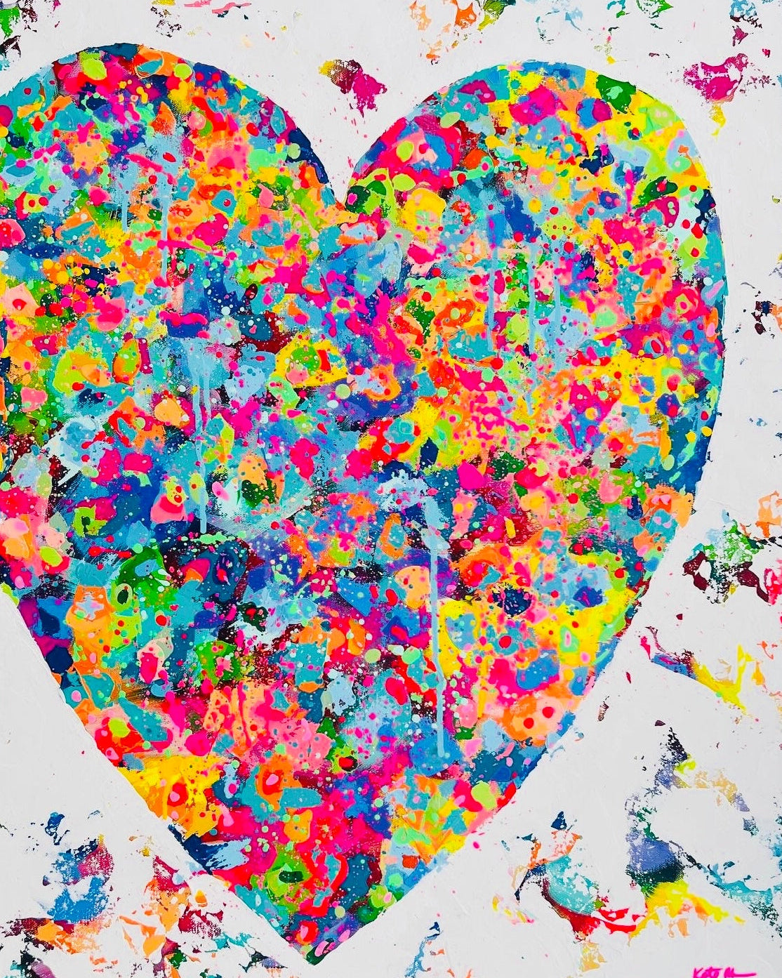 Colorful heart-shaped abstract painting on a white background