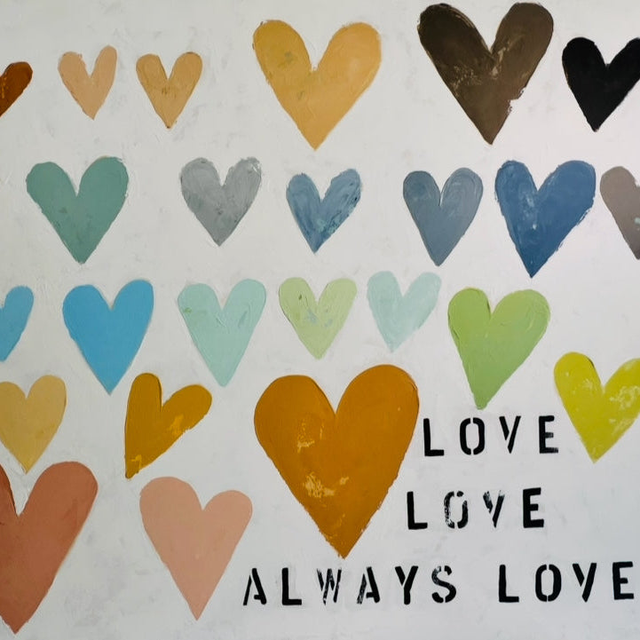 Colorful heart pattern with 'LOVE' text on a white background