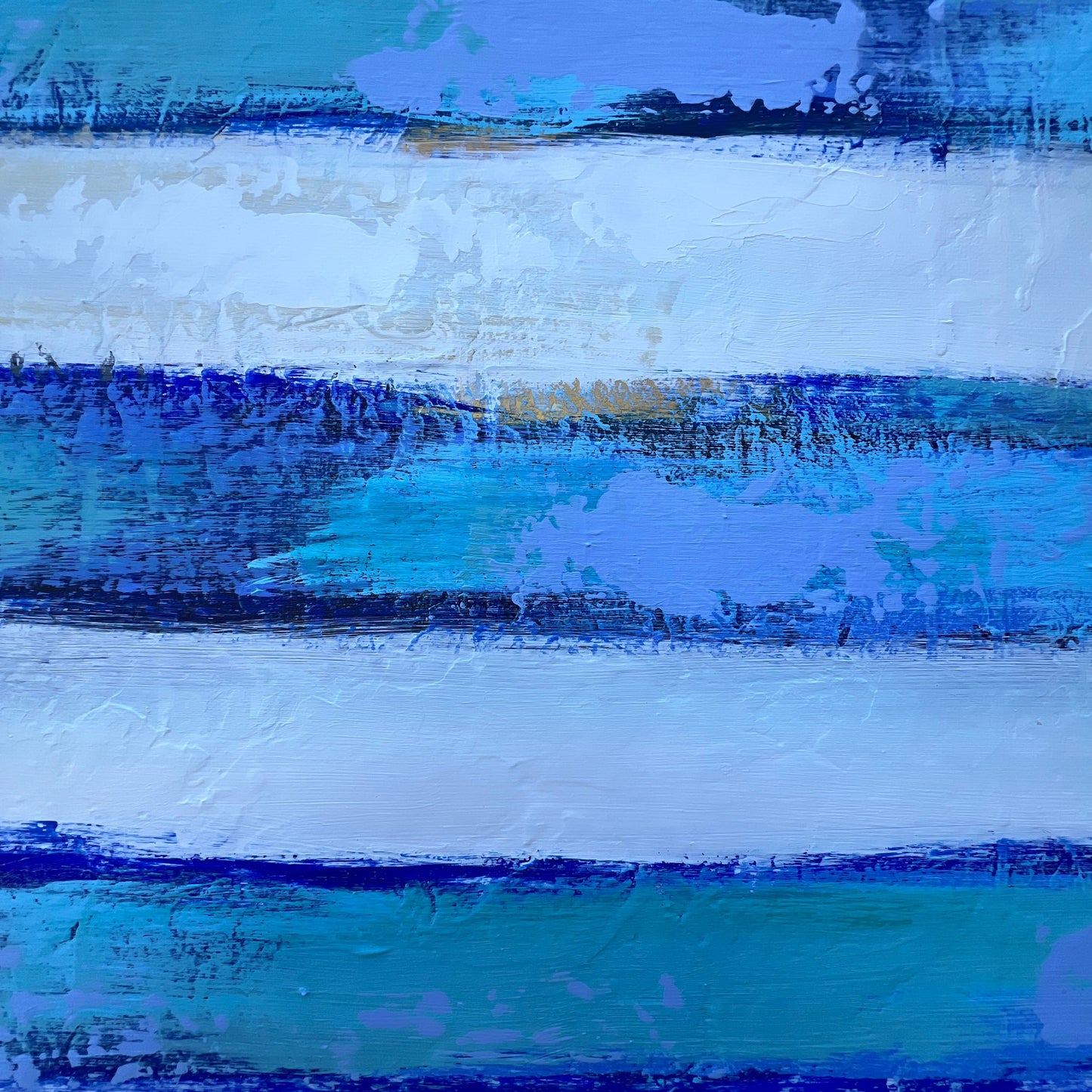 Abstract art with vertical blue and white stripes on a textured background