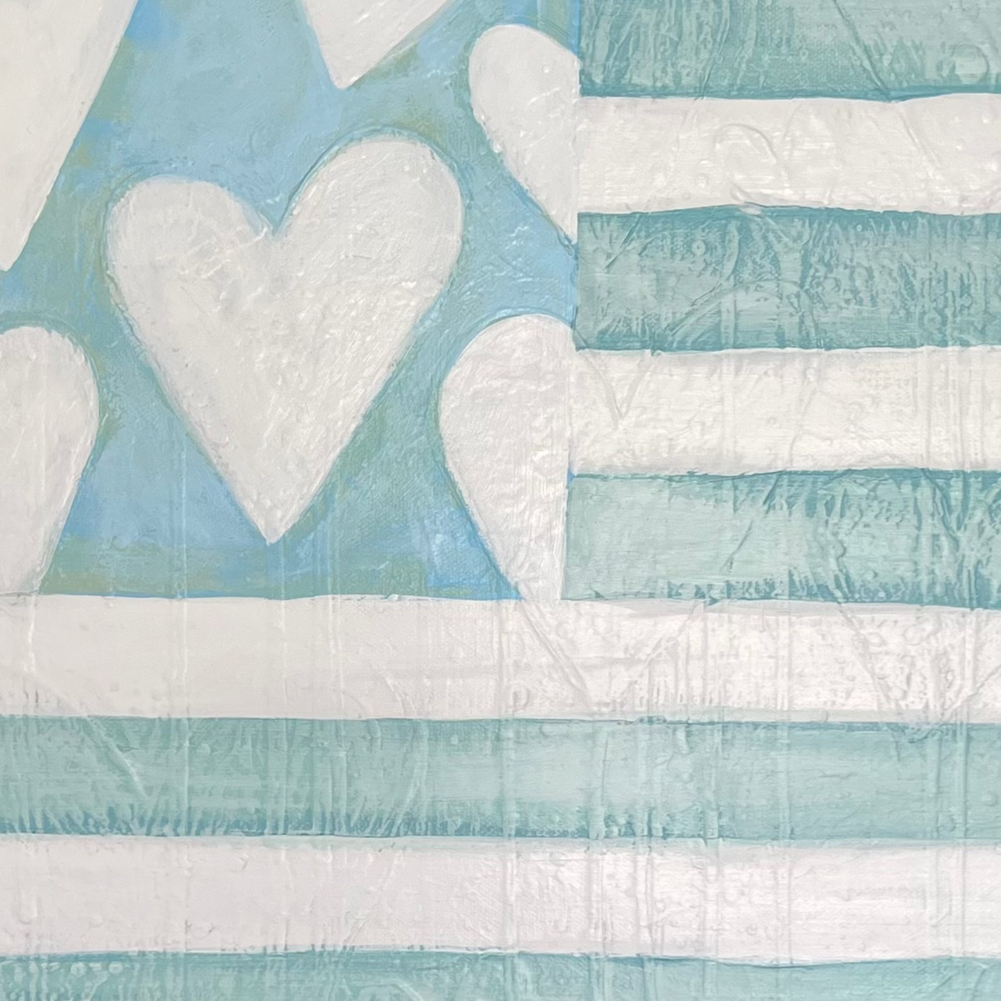 American flag with hearts and 'USA' text on a textured blue background