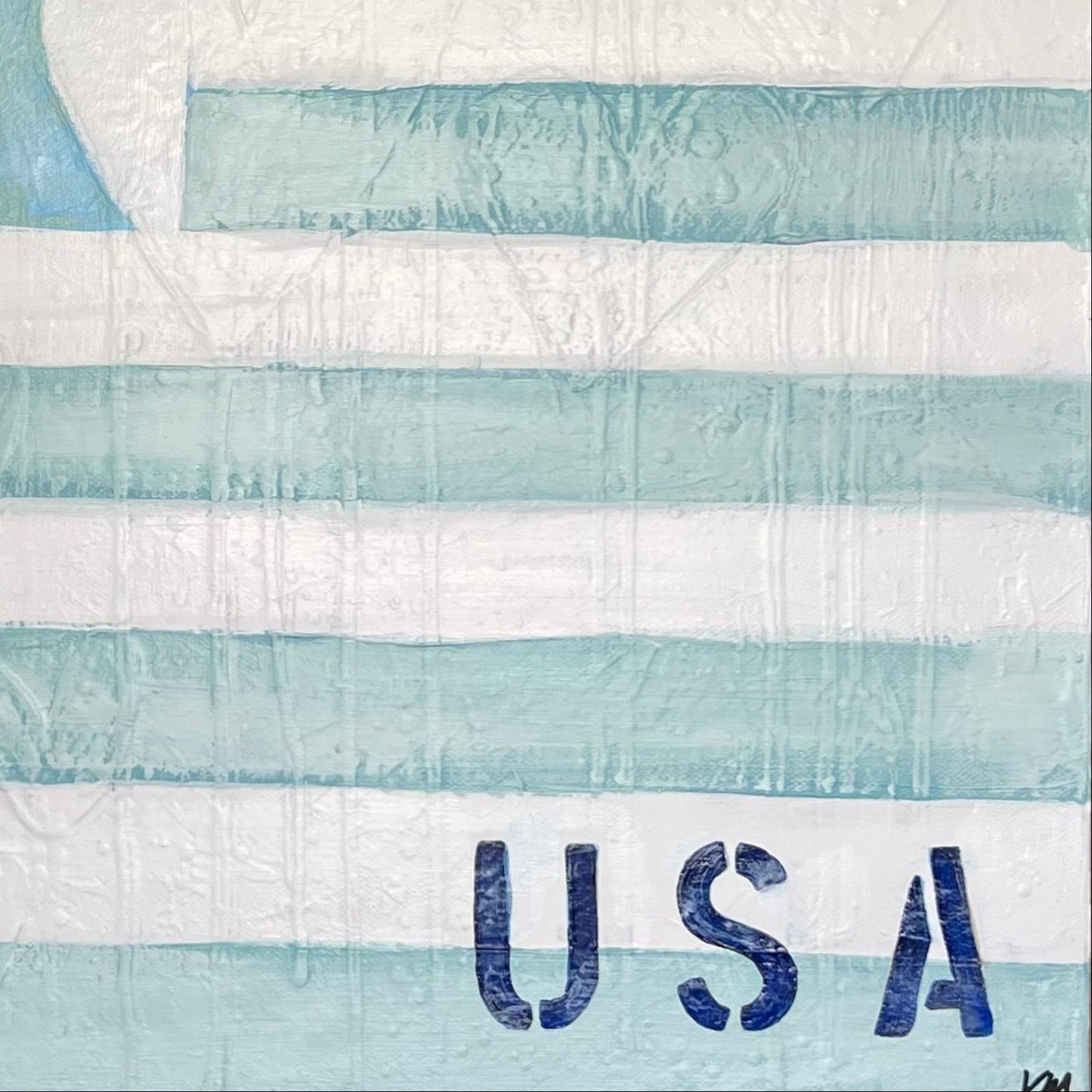 American flag with hearts on a blue background, featuring the word 'USA'.
