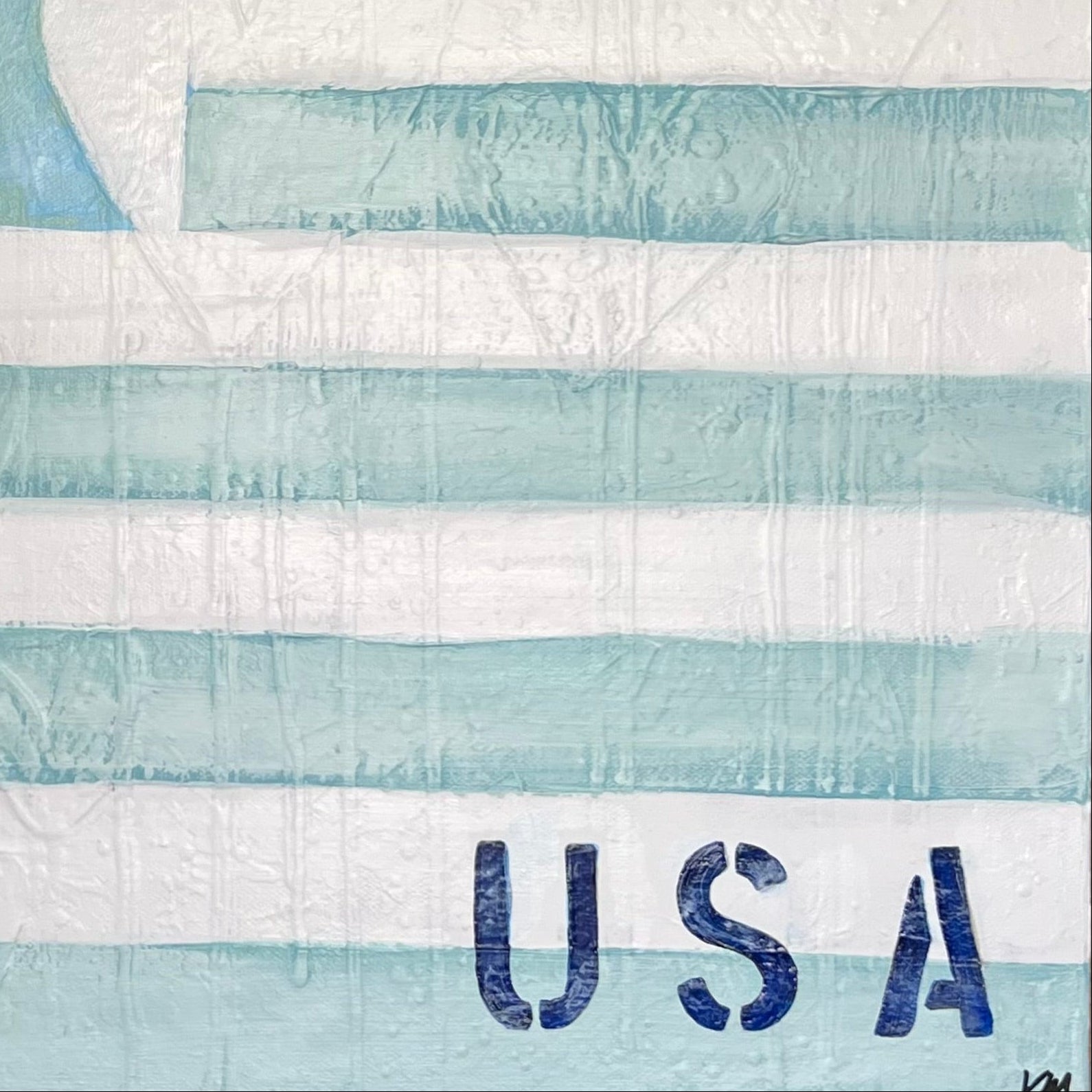 American flag with hearts on a blue background, featuring the word 'USA'.